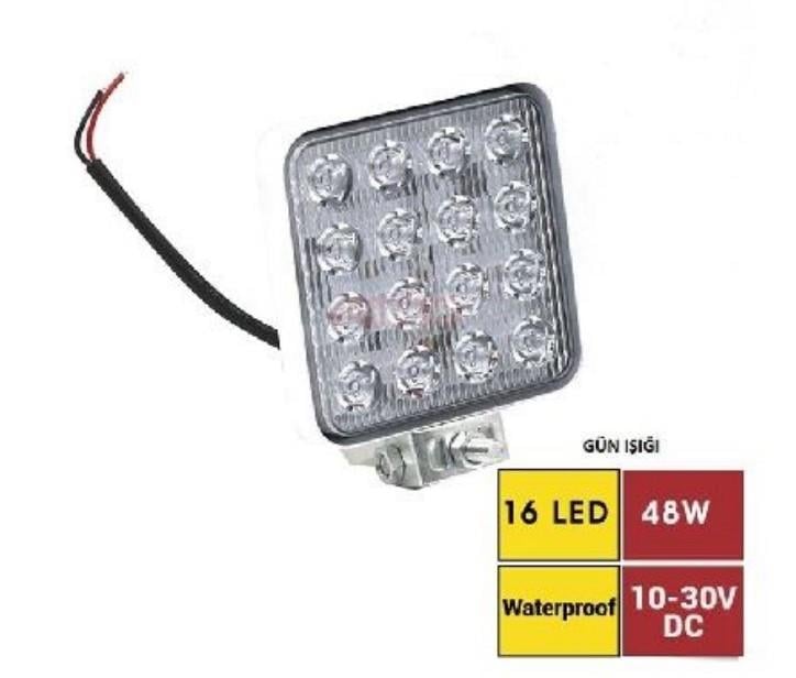 Çalışma Lambası 9-30v 16ledli 48w Kare Günışığı Beyaz Kasa | Carub Br3010504