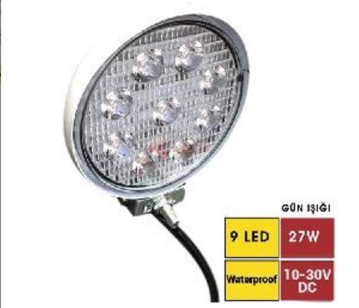 ??alışma Lambası 9-30v 9ledli 27w Yuvarlak Günışığı Beyaz Kasa | Carub Br3010505