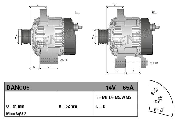 Alternatör 12v 65ah Ford Escort Fiesta3 Land Rover Defender (90-16) | Denso Dan005