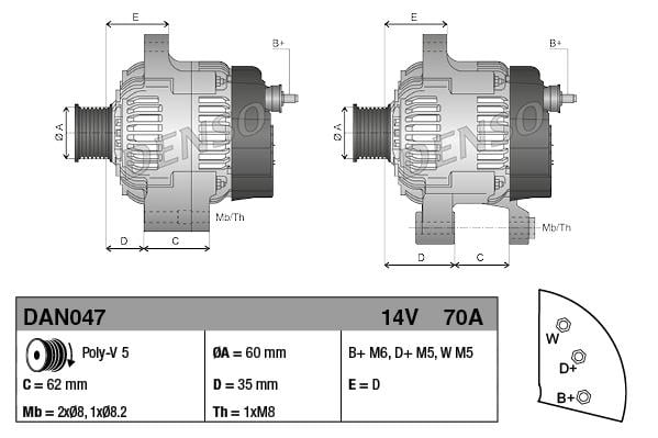 Alternatör 12v 70ah Ford Escort Fiesta 4ayak 63341730 Dan047 Alt4215 Alt720 | Denso Dan047