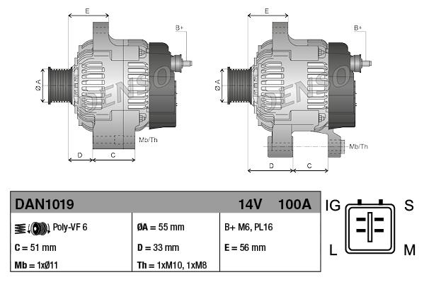 Alternatör 12v 100ah Toyota Auris Corolla Yarıs Denso Dan1019 | Denso Dan1019
