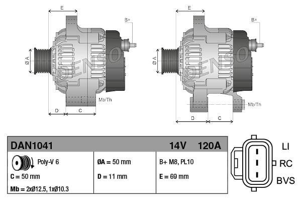 Alternatör 12v 120ah Ford C-max/fiesta/focus Benzinli 1999-2012 Volvo C30/s40 Iı/v50 1.6 05-> 63321679 Dan1041 ( Dan588 105ah ) | Denso Dan1041
