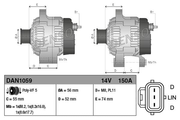 Alternatör 12v 150ah Ford Focus Volvo C70 S40 V50 Hyundai Kia | Denso Dan1059