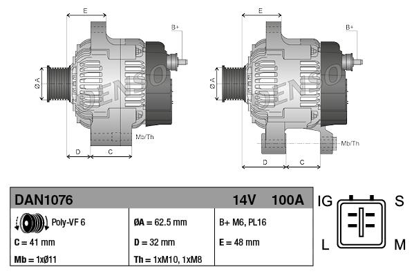 Alternatör 12v 100ah Toyota Corolla Yaris Auris Dan1076 23843n 1042104101 1042104101 Alt2915 Alt23843n | Denso Dan1076