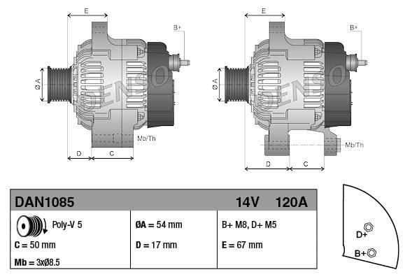 Alternatör 12v 120ah Fıat Punto Alfaromeo Yan Ayak | Denso Dan1085