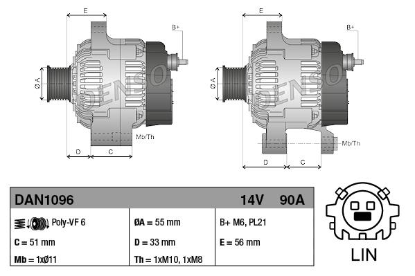 Alternatör 12v 90ah Toyota Aurıs, Corolla 1.6 12- Yuvarlak Söket Tek Fiş 3 Ayak 6pk | Denso Dan1096
