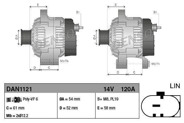 Alternatör 12v 120ah Fıat Alfa Jeep 500l 500x Egea Alfa Romeo ( Soketli Tek Fiş Lın Uç ) Start Stop Dan1121 1012101710 51884351 | Denso Dan1121