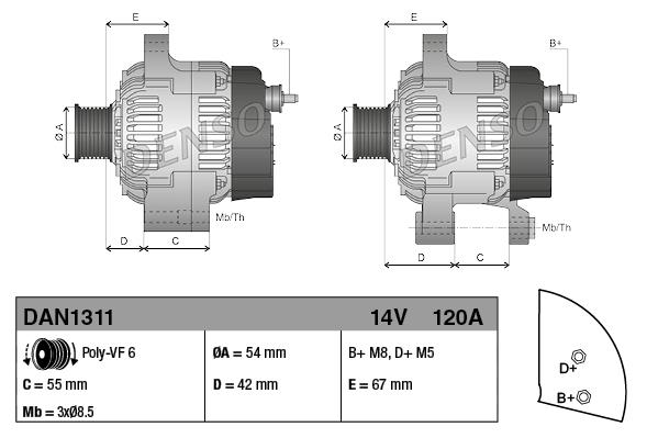 Alternatör 12v 120ah Fıat Doblo 10- 1.3 | Denso Dan1311