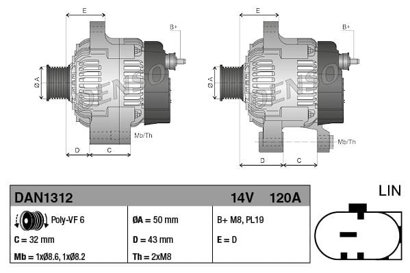 Alternatör 12v 120ah Ford Fiesta Vı Ecosport 13- Focus Iıı 11- Bmax 12- | Denso Dan1312