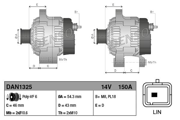 Alternatör 12v 150ah Cıtroen C Elysee C4 Peugeot P308 P3008 P5008 	partner 1.2 Thp Tepee Dan1325 1042118211 Fgn15t092 Fg15t092 | Denso Dan1325