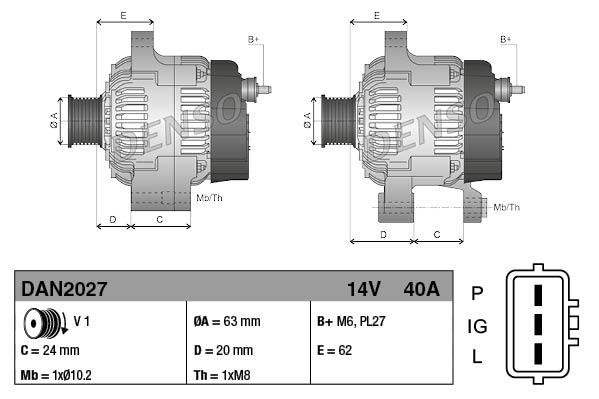 Alternatör 12v 40ah Kubota V1505-b Yanmar Kubota D1105 Hyundai Bobcat 320 Mini Loader Kubota Johndeere Schaffer Steıner | Denso Dan2027