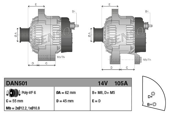 Alternatör 12v 105ah Fıat Doblo Jtd 1,9 03 Dogan Slx Uydurulur 46782213 Dan501 63321826 Alt488 | Denso Dan501