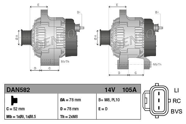 Alternatör 12v 105ah Ford Focus Connect 1.8tdcı | Denso Dan582
