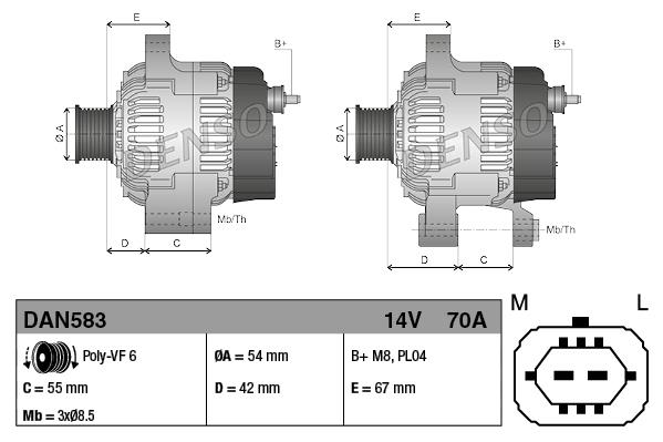 Alternatör 12v 70ah Opel Astra H Corsa 04- Opel Astra H 1.3 Cdtı 04-/ Corsa C /corsa D 1.3 Cdtı 04- | Denso Dan583