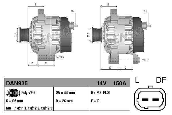 Alternatör 12v 150ah Alfa 159 Spider | Denso Dan935