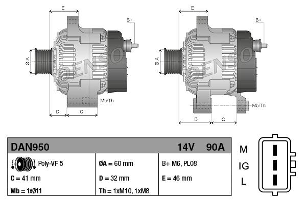 Alternatör 12v 90ah Toyota Yarıs 1.4 D-4d 01-05 | Denso Dan950