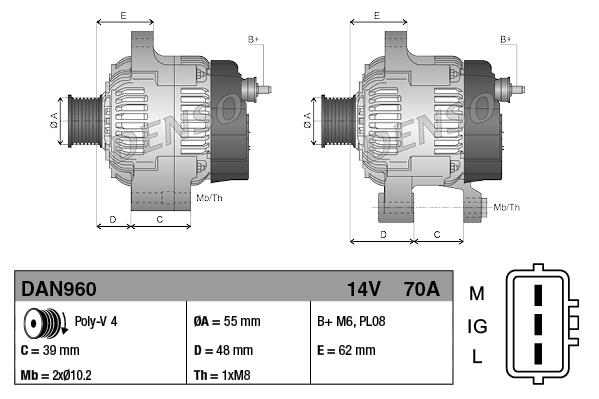 Alternatör 12v 70ah Toyota Corolla 1,6 96- ( Dar Ayak ) | Denso Dan960