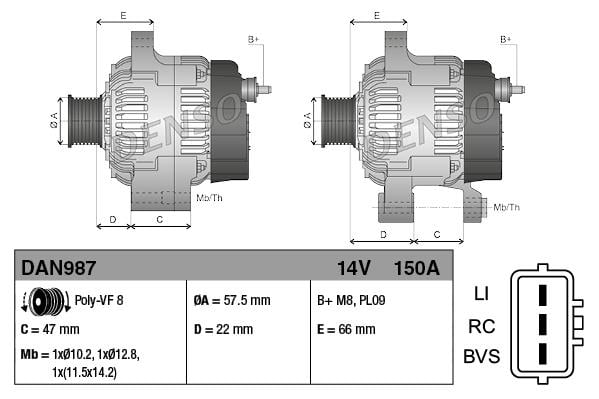 Alternatör 12v 150ah Range Rover Dan987-arkadan-soket- Yle500200-yle500400-lr008861 | Denso Dan987