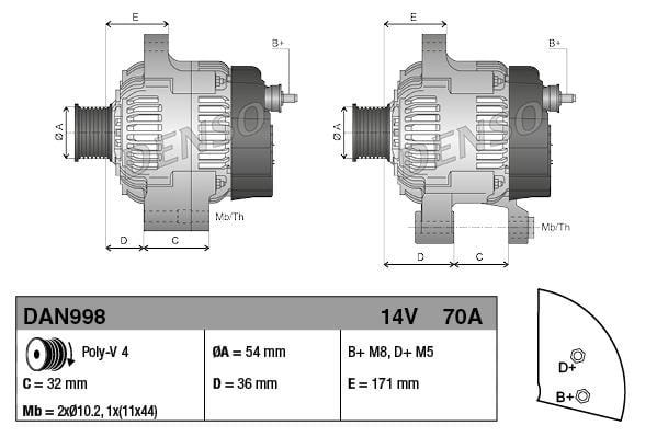 Alternatör 12v 70ah Fıat Lınea 1.4 Fiorino Doblo Punto | Denso Dan998