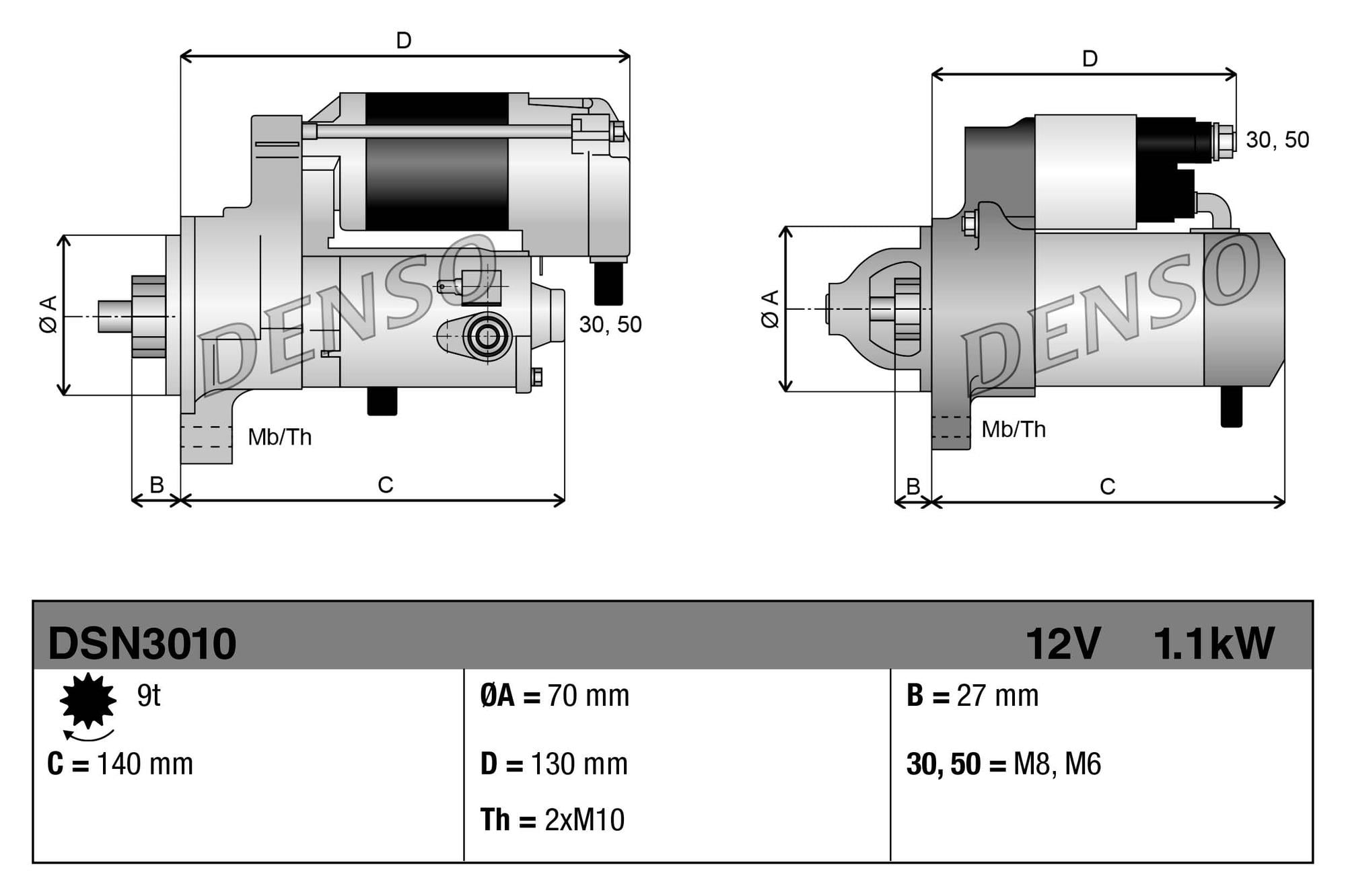 Marş Motoru 12v 9diş Mercedes Sprinter W203 W204 Cl203 216 316 516 | Denso Dsn3010