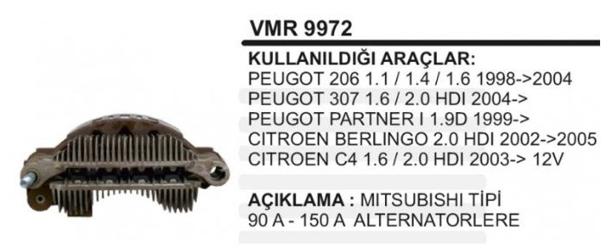 Diyot Tablası 100mm 150a Peugeot 206/307/partner/berlıngo/c4 Kapasıtorsuz Ikazlı | Ith Wwımr9972