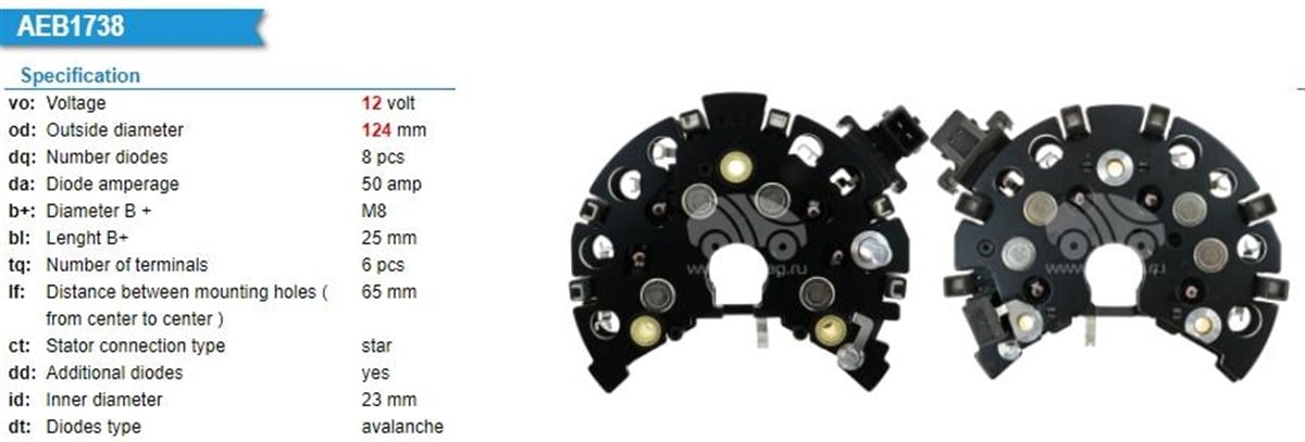 Diyot Tablası 120a 8diyot Bosch Tip Vw Transporter | Ith Wwıbr854