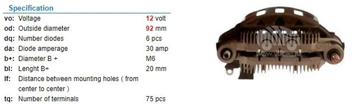 Diyot Tablası 12v 30ah 92mm Ford Fiesta Mazda | Transpo Imr7583