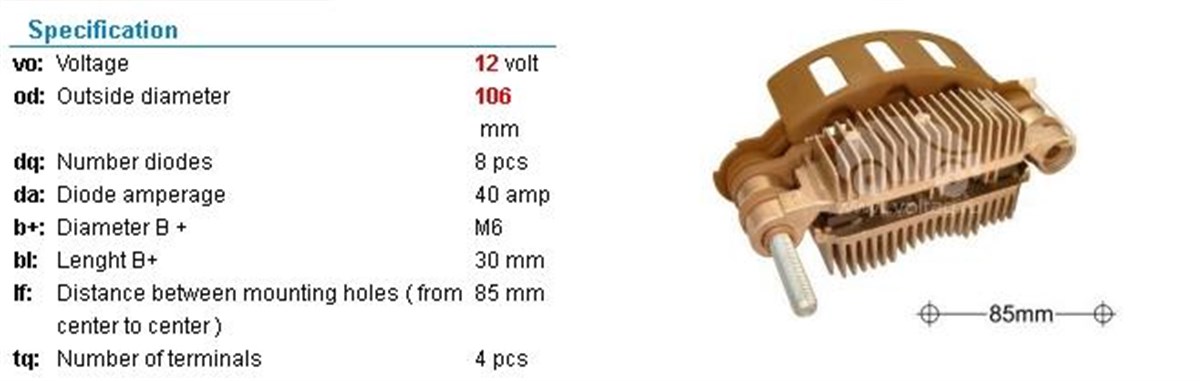 Diyot Tablası 12v 40ah 85mm Chrysler Dodge Jeep | Transpo Imr8577