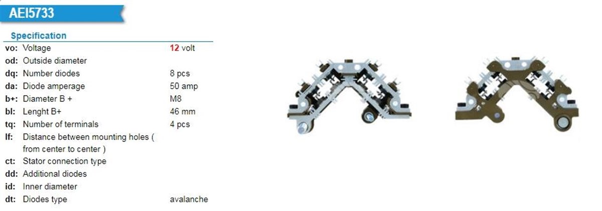 Diyot Tablası 12v 50ah 8diyot Iskra Tip Jcb Perkins | Ith Wwvsk0080