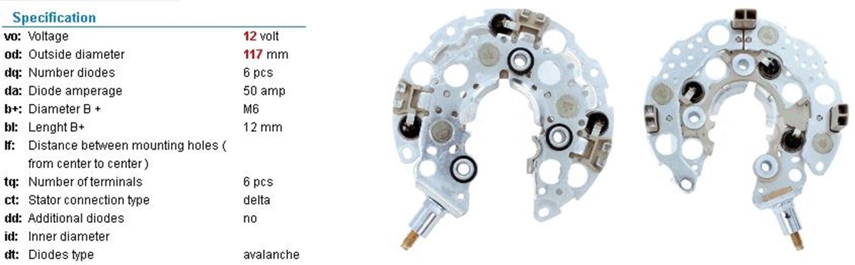 Diyot Tablası 12v 50ah Toyota Corolla Ym 6diyot | Transpo Inr430