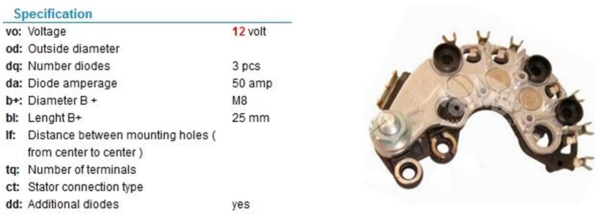 Diyot Tablası 12v 50ah Vw Pejo Partner Val Tip | Ith Vertvmer0610
