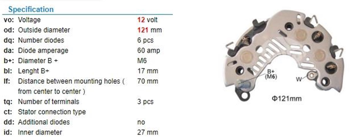 Diyot Tablası 12v 60ah Opel 1.3 Ctdi Doblo Opel Corsa 1.3 Cdtı / Fıat Doblo-lınea 1.3 Multijet | Ith Wwınr7597