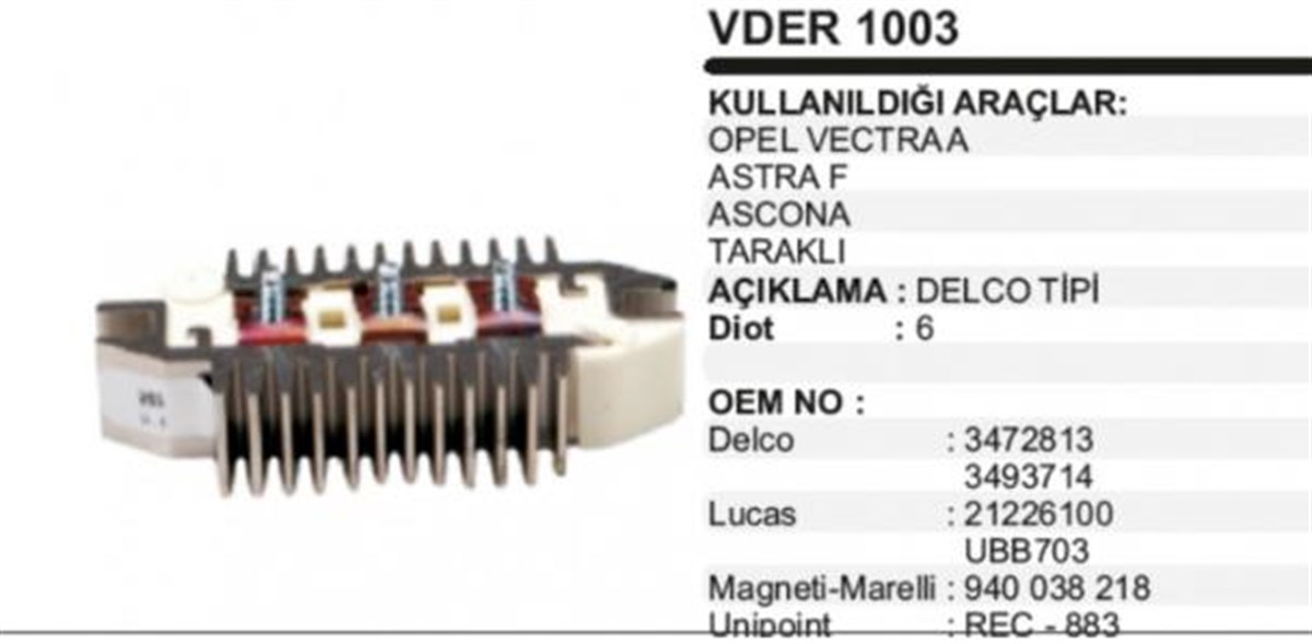 Diyot Tablası 12v Opel Vectra A Astra F Delco Tip | Ith Vertvder1003