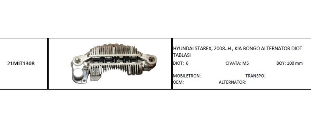 Diyot Tablası 6diyot 100mm Hyundai Starex Kıa Bongo | Ith 21mıt1308