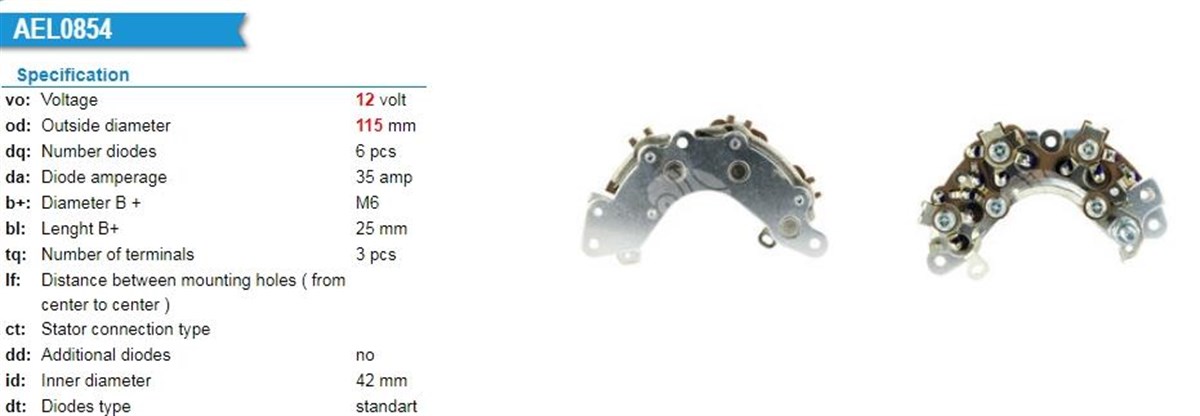 Diyot Tablası A115 Mf Ford Escort | Lucas Ubt301