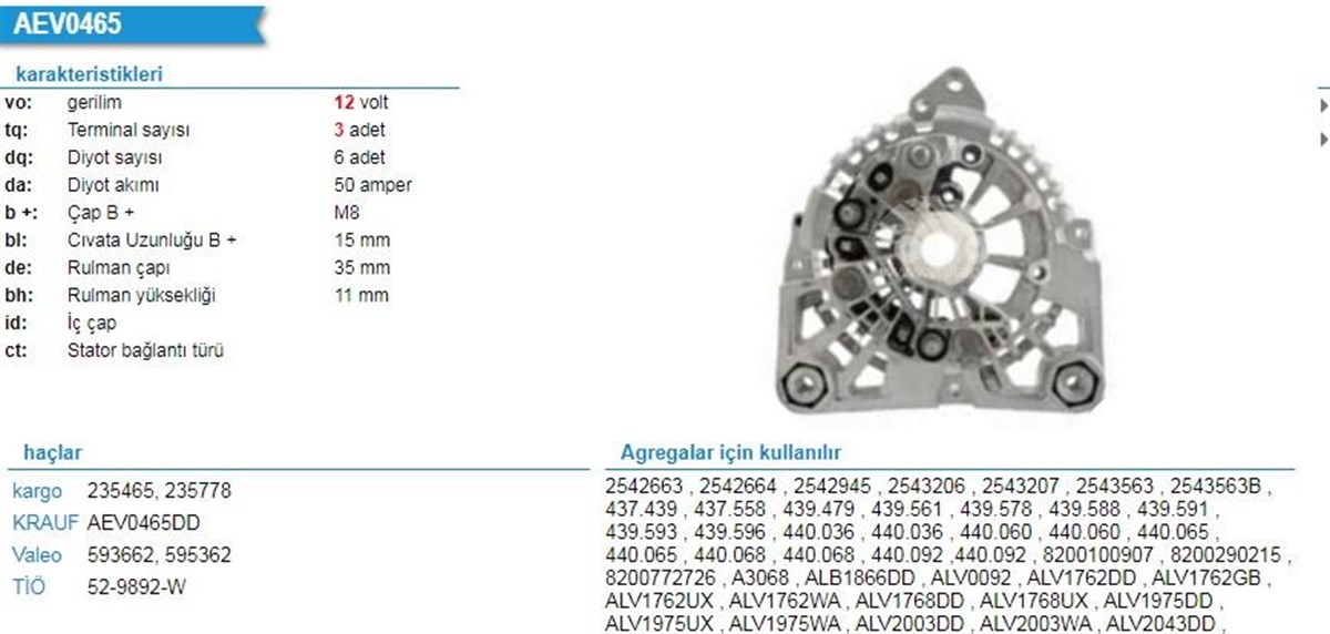 Diyot Tablası Kapaklı 12v Renault Clio Megan | Valeo 595362