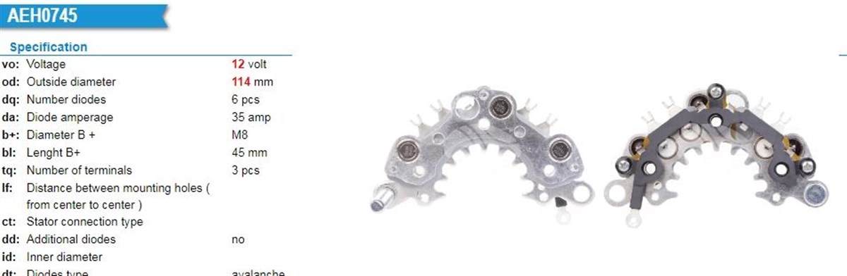 Diyot Tablası + Konjektör 8diyot 114mm Hıtachı Tip Nıssan Pıck-up Terrano | Ith Wwıhr745+ıh748