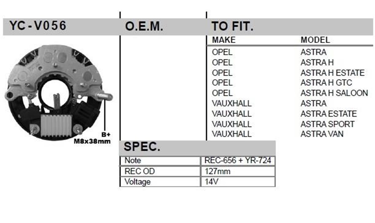 Diyot Tablası + Konjektör Opel Corsa 1.7 | Unıp Ycv056