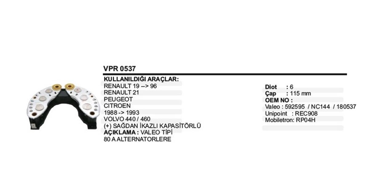 Diyot Tablası R19 R21 Peugeot Sağda İkazlı Kapasitörlü | Vertex Vpr0537