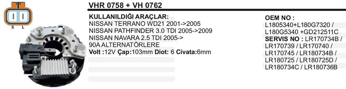 Diyot Tablası+konjektör 12v Nissan Navara 103mm | Vertex Vhr758+vh762