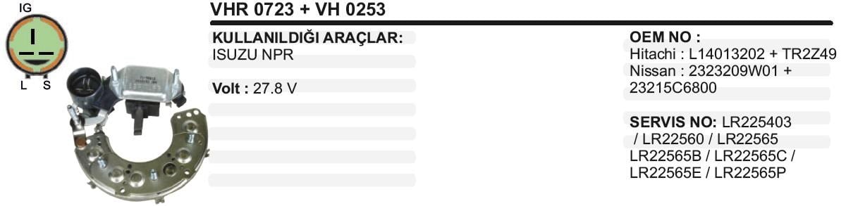 Diyot Tablası+konjektör 24v Isuzu Nkr Komple 3fiş | Vertex Vhr723+ıh253