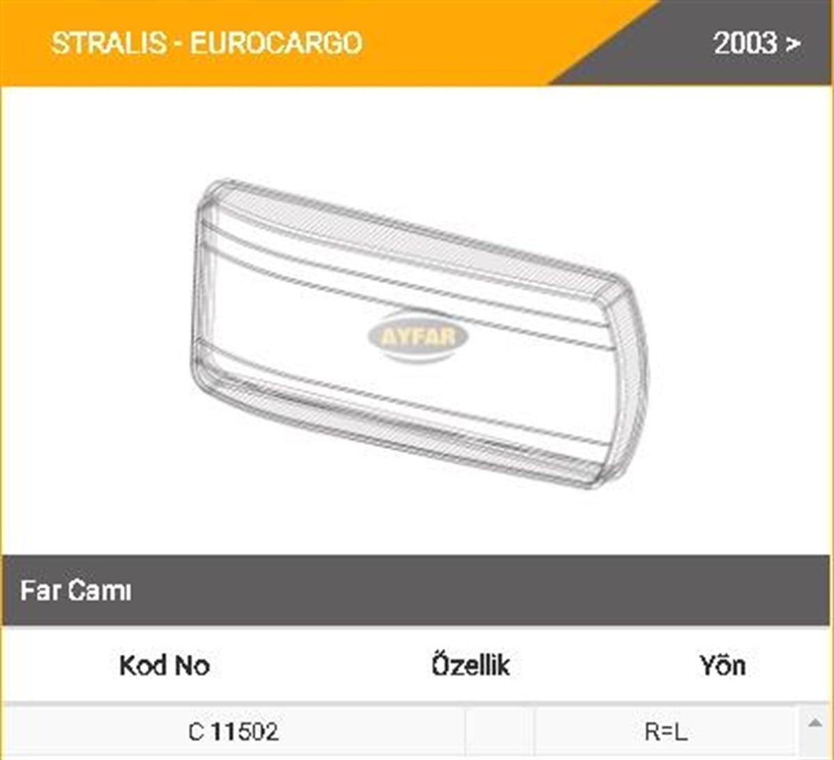 Far Camı Iveco Stralis Tır Sağ Sol Ayfar11502 | Ayfar C11502