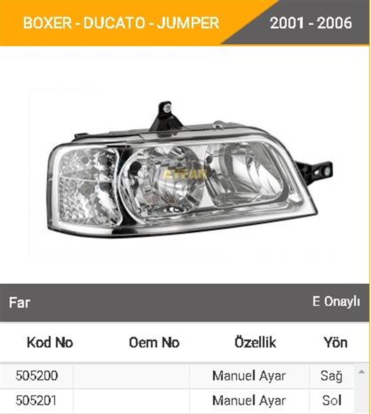 Far Ducato Boxer Jumper 01-06 Manuel Sol.ayf505201 | Ayfar 505201
