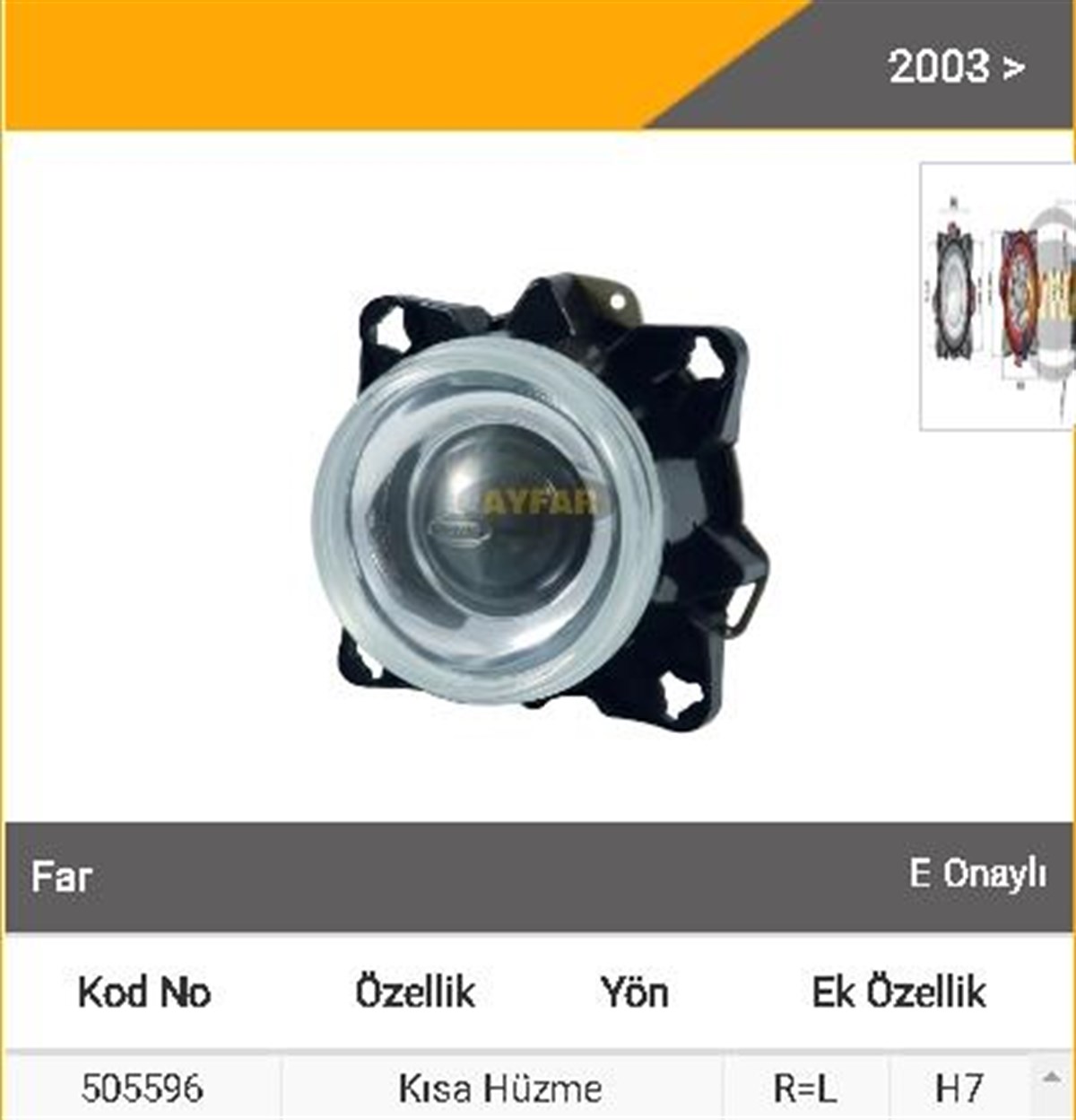 Far Ford Cargo Isuzu Kısa H7 -------------------505596 | Ayfar 505596