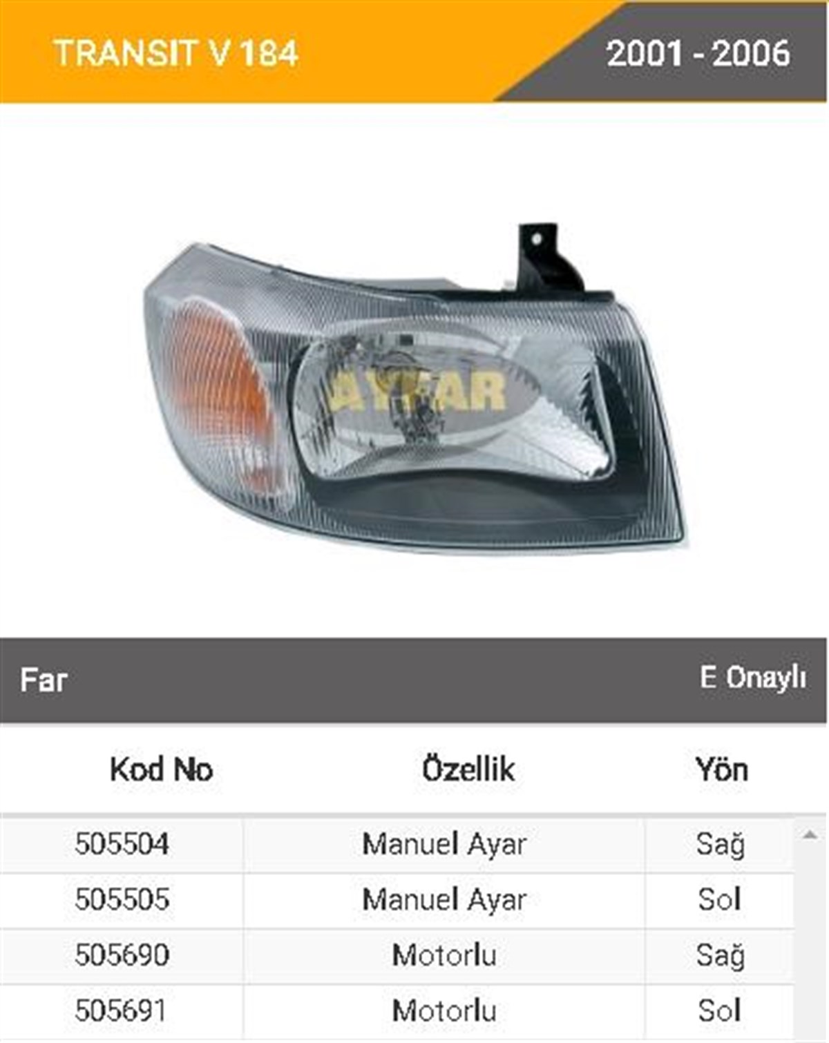 Far Ford Transit V184 2000-2006 Sol--ayf-505505 | Ayfar 505505