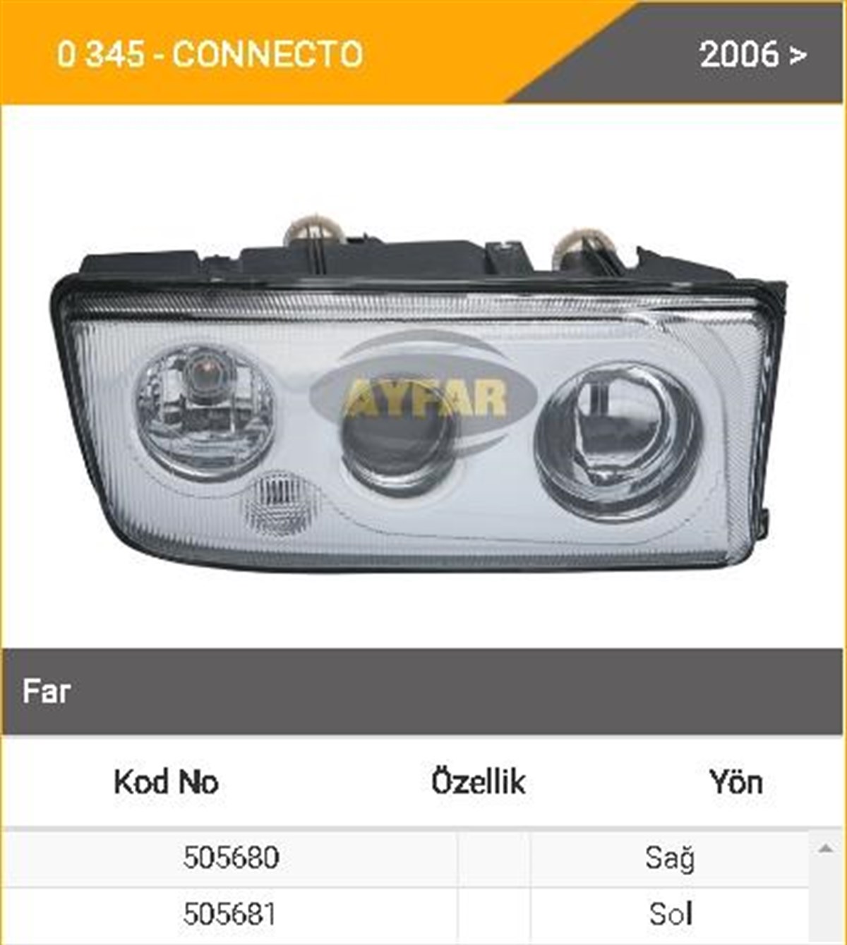 Far Mercedes 345 Connento Sağ Otobüs-------------------505680 | Ayfar 505680