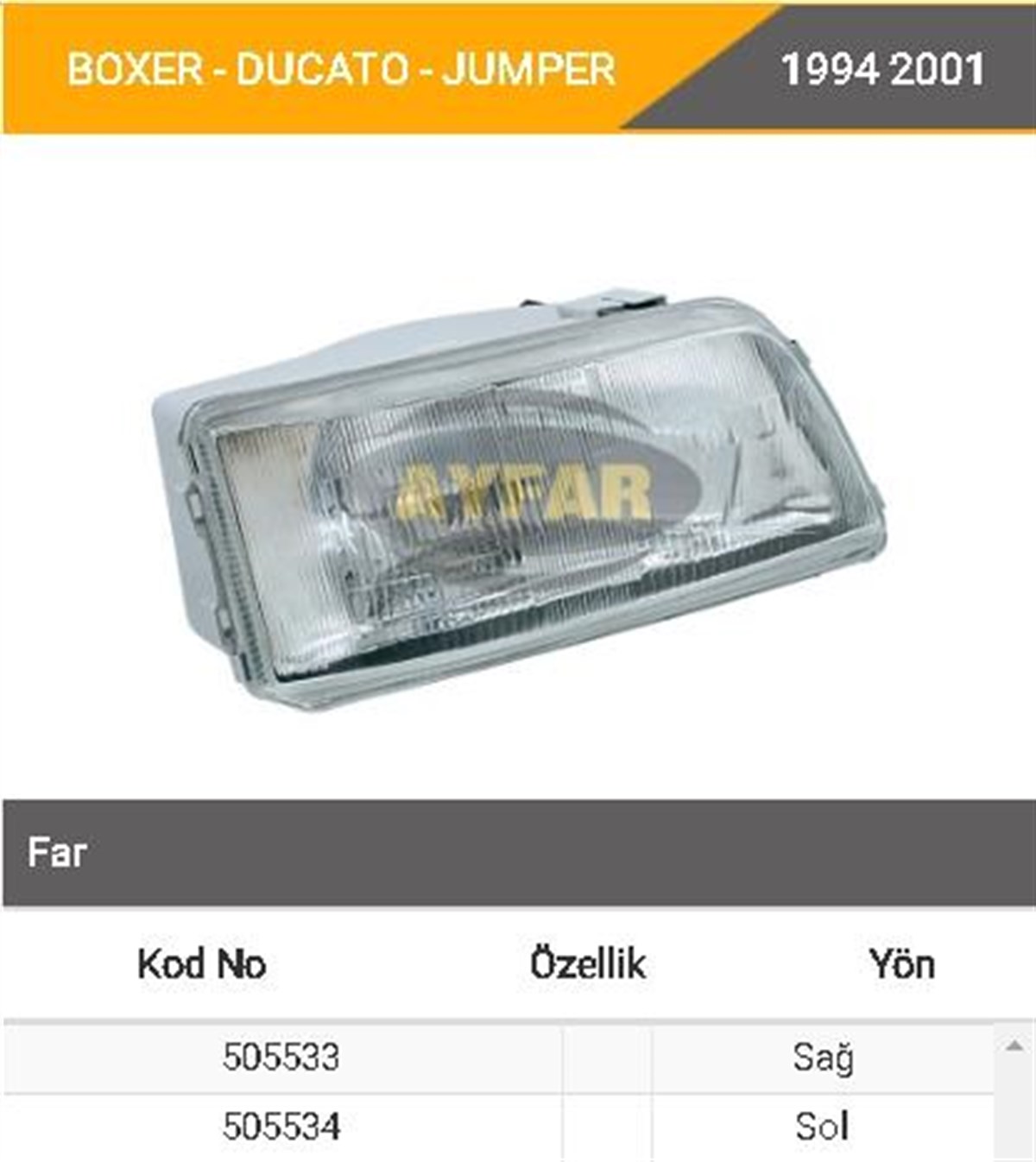 Far Pejo Boxer Ducato Jumper Cıtroen--sağ-505533 | Ayfar 505533