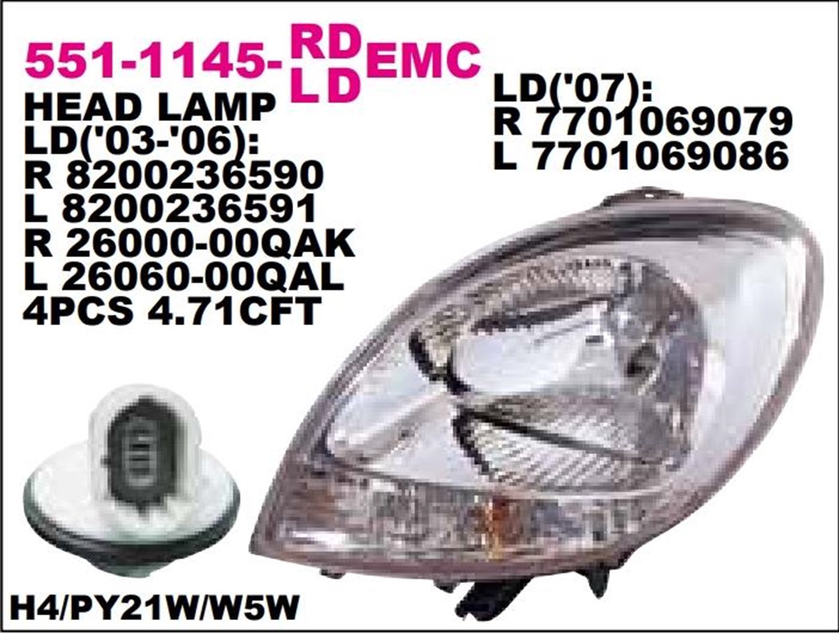 Far Reno Kango 03-08//beyaz/--sağ-------551-1145r | Depo 5511145rldemc