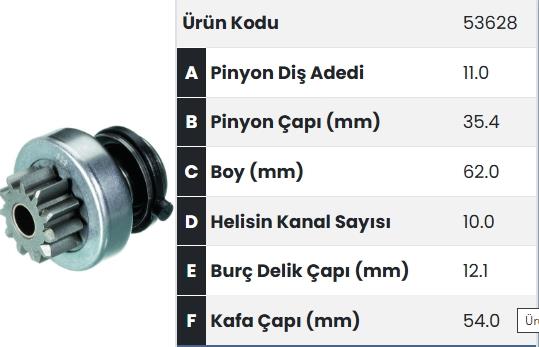 Marş Dişlisi 11diş Mercedes Ym. Khd Deutz (gövde Çap 54mm) Zen0929 Deutz Kdh Atlas Kompresor Zen.0929 Fm.53628 218 Sr |