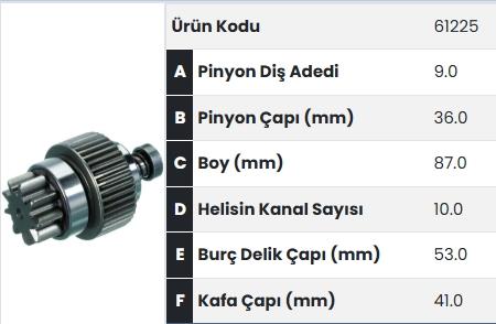 Marş Dişlisi 9diş Nissan Bmc Levend Kısa2 Rulman Nissan 3000 |